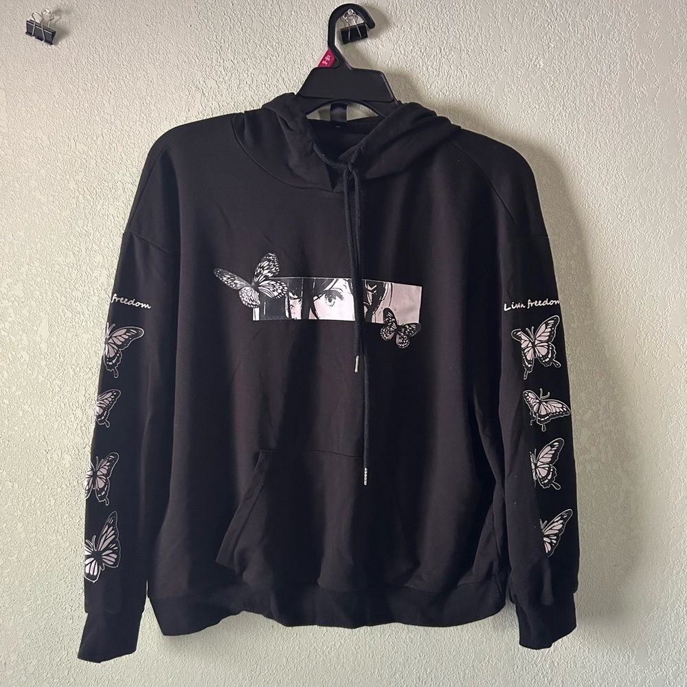 SHEIN anime Black Curve Hoodie